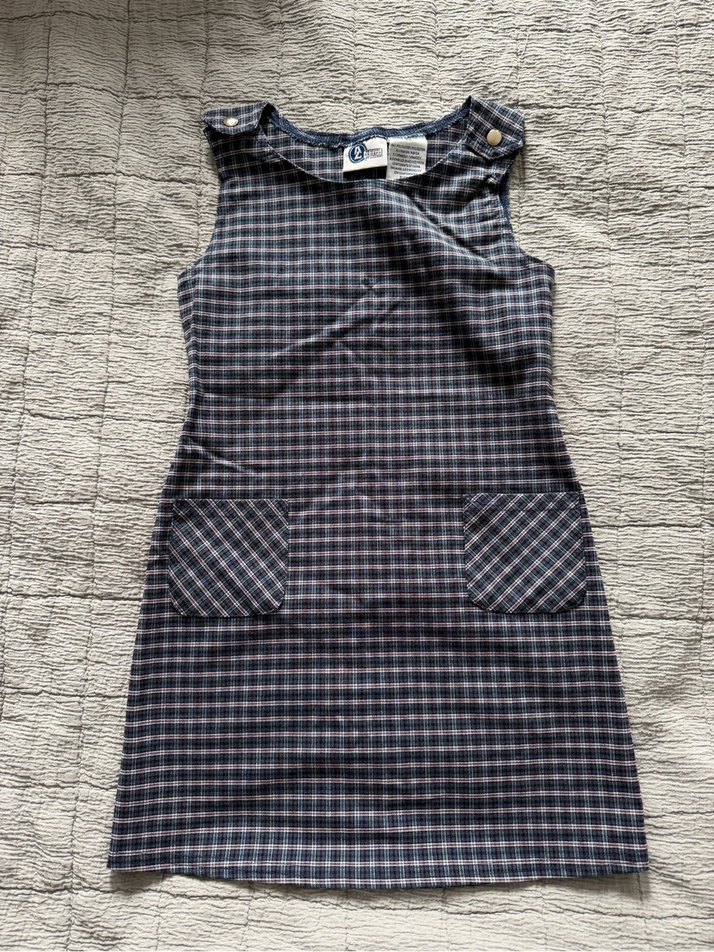 Classic Plaid Shift Dress - Navy